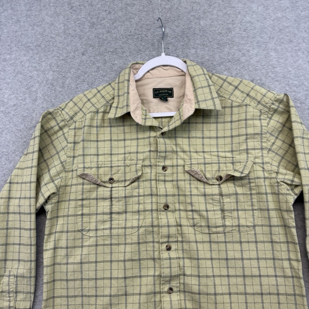Vintage CC Filson Guide Shirt‎ Men's Medium Yellow Button Plaid Flannel Outdoors - Picture 3 of 8